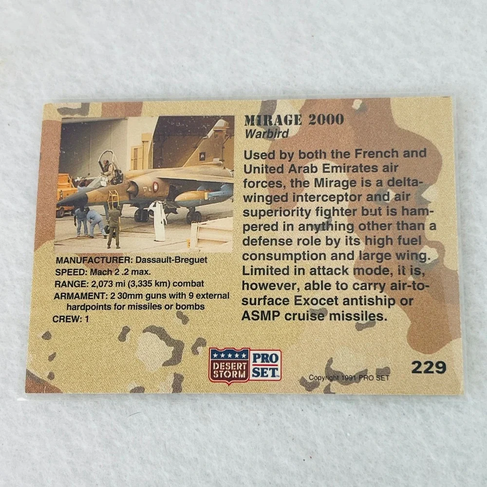 1991 Pro Set Desert Storm Mirage 2000 Warbird Military Asset Trading Card 229